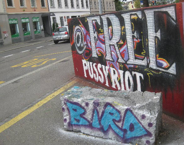 FREE PUSSYRIOT GRAFFITI IN ZURICH SWITZERLAND. WE ARE WITH YOU ALL THE WAY UNTIL ALL TYRANNY HAS VANISHED FROM THIS PLANET
