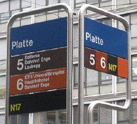 VBZ Tramhaltestelle Plastte Gloriastrasse Zrich Tramlinie 5 und 6 und Nachtbus 17 ZVV Zri-Linie