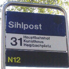 Bushaltestellte Sihlpost Zrich Bus 31 Nachtbus N12
