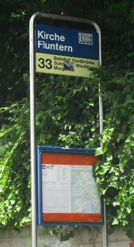 VBZ Bushaltestelle Kirche Fluntern an der Gladbachstrasse fr die Buslinie 33 Richtung Bahnhof Hardbrcke Morgental 