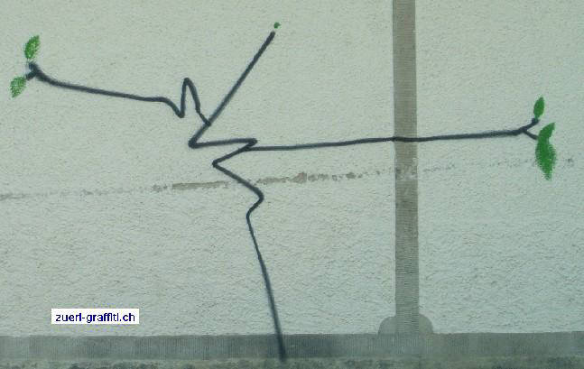 Im Frhling 2009 spriesst junges Grn aus dem Harald Ngeli Graffiti vom Oktober 2008 an der Wand des Theologischen Seminars Praktische Theologie der Universitt Zrich an der Florhofgasse 8 in Zrich, gleich neben der Musikhochschule Zrich.